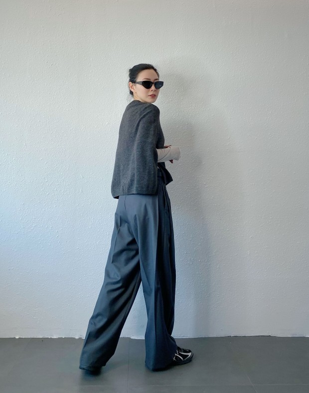 Grey Side Pleated Slack #250337